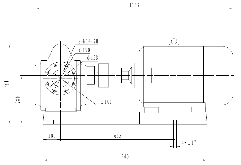 重油駁運(yùn)泵KCB960齒輪泵配22kw-4電機(jī)外形安裝尺寸圖